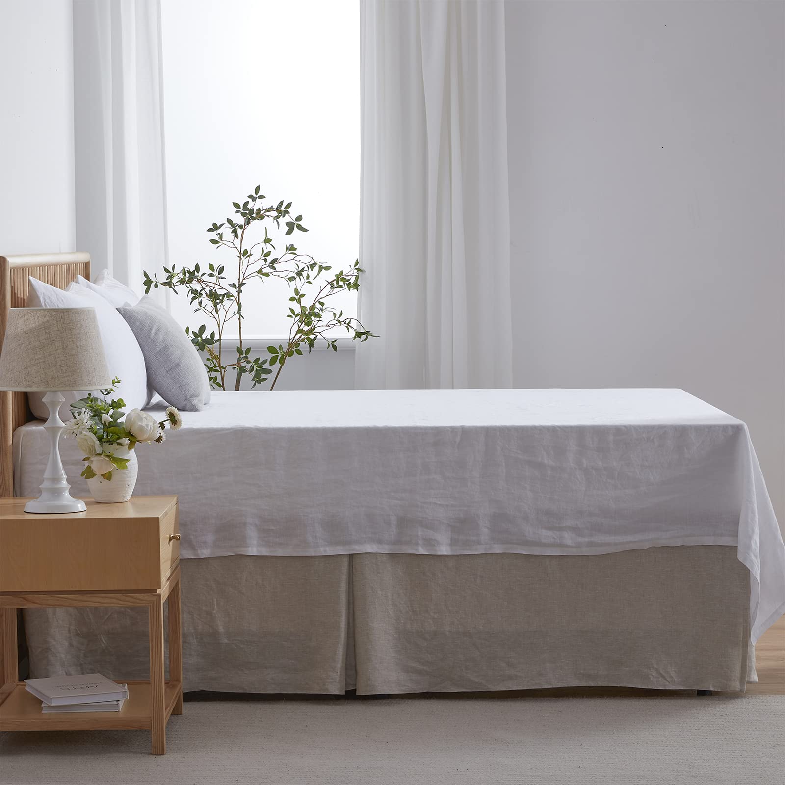 Simple&Opulence Belgian Linen Bed Skirt With Classic 22 Inch Tailored Drop Dust Ruffle, Easy Fit Breathable Premium Natural Flax