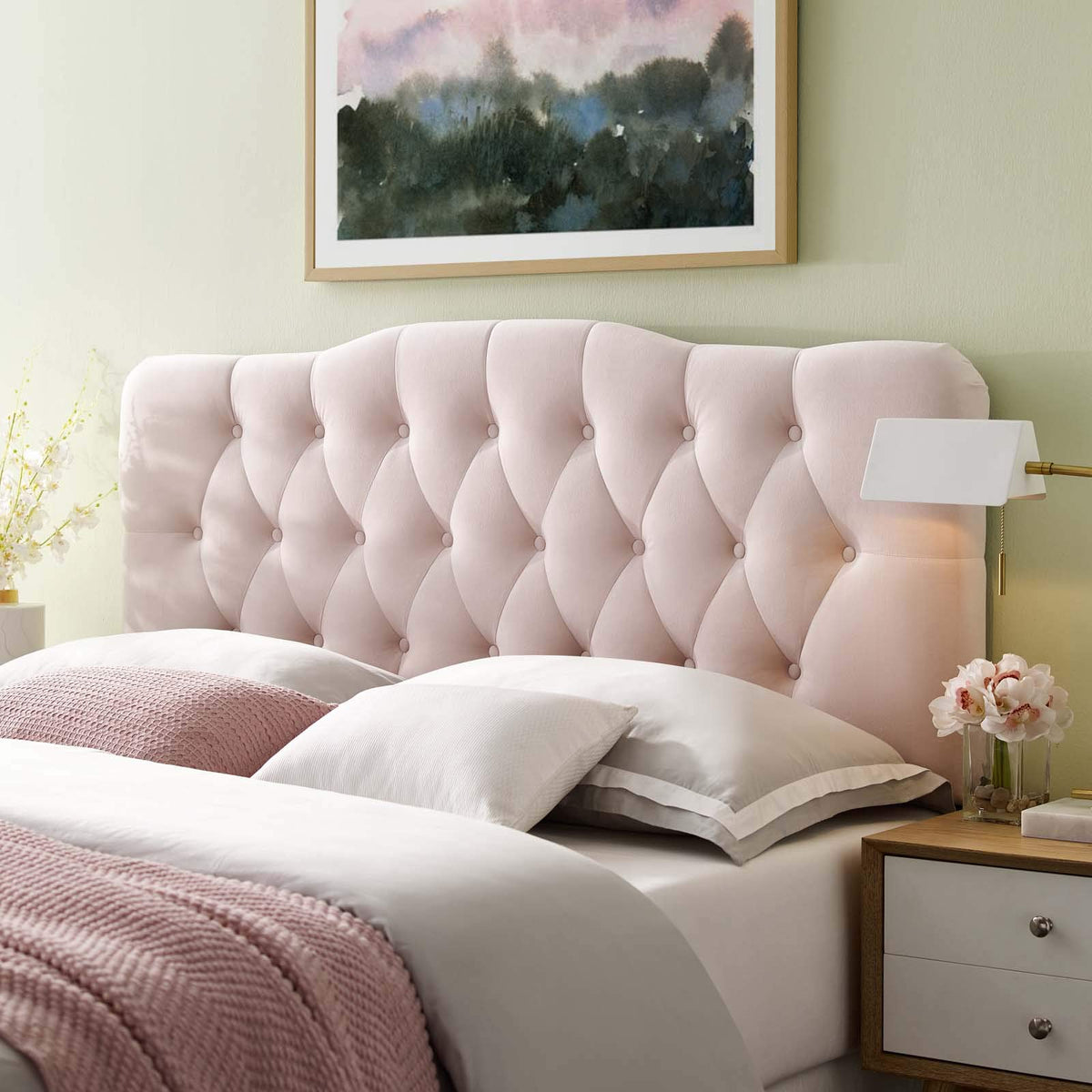 Modway Annabel Diamond Tufted Performance Velvet Queen Headboard In Pink