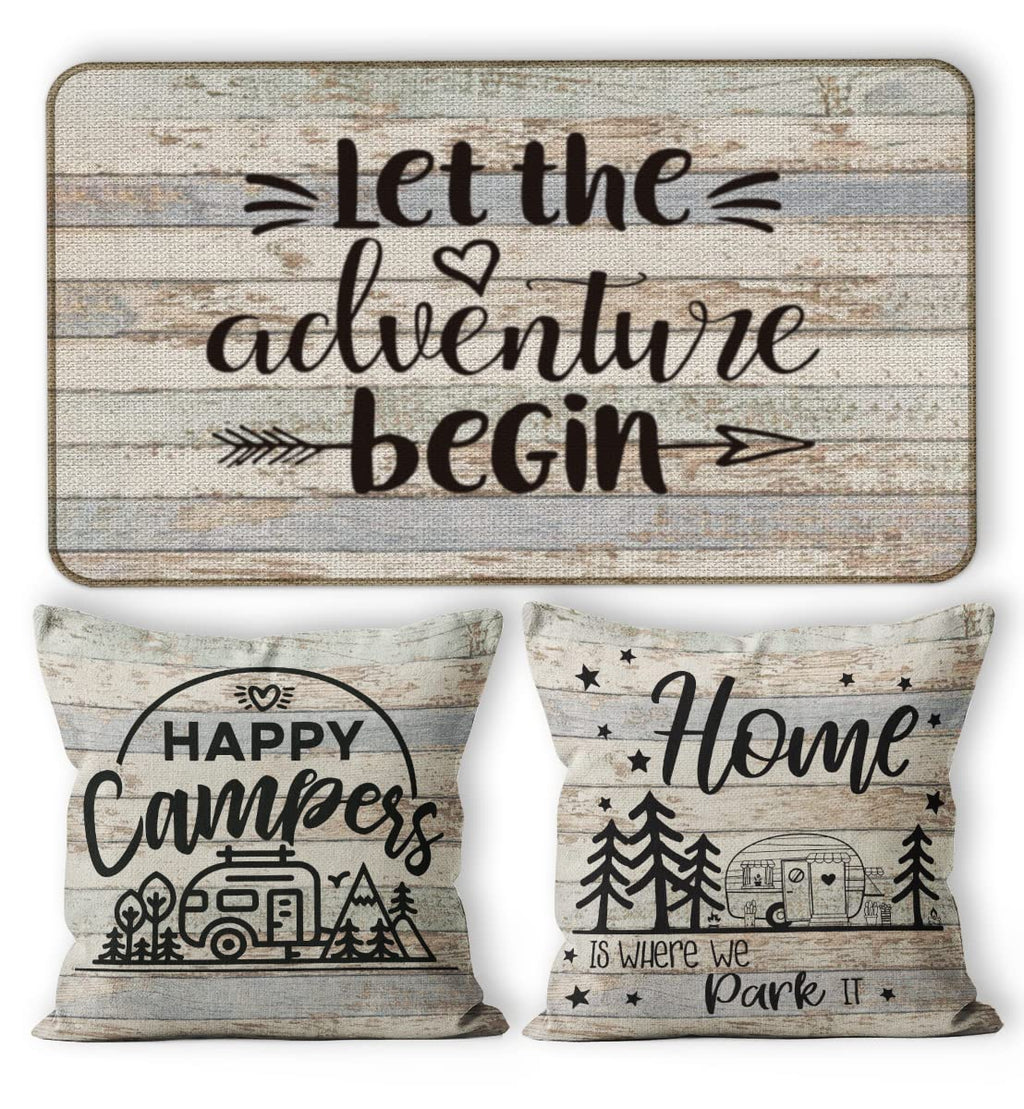 M-Qizi Camper Decor 3 Pieces Set - 1 Rv Door Mat 2 Camper Pillows Cover, 30'X17' Rv Rugs For Inside, 18X18 Pillow Cover, Rv Gi