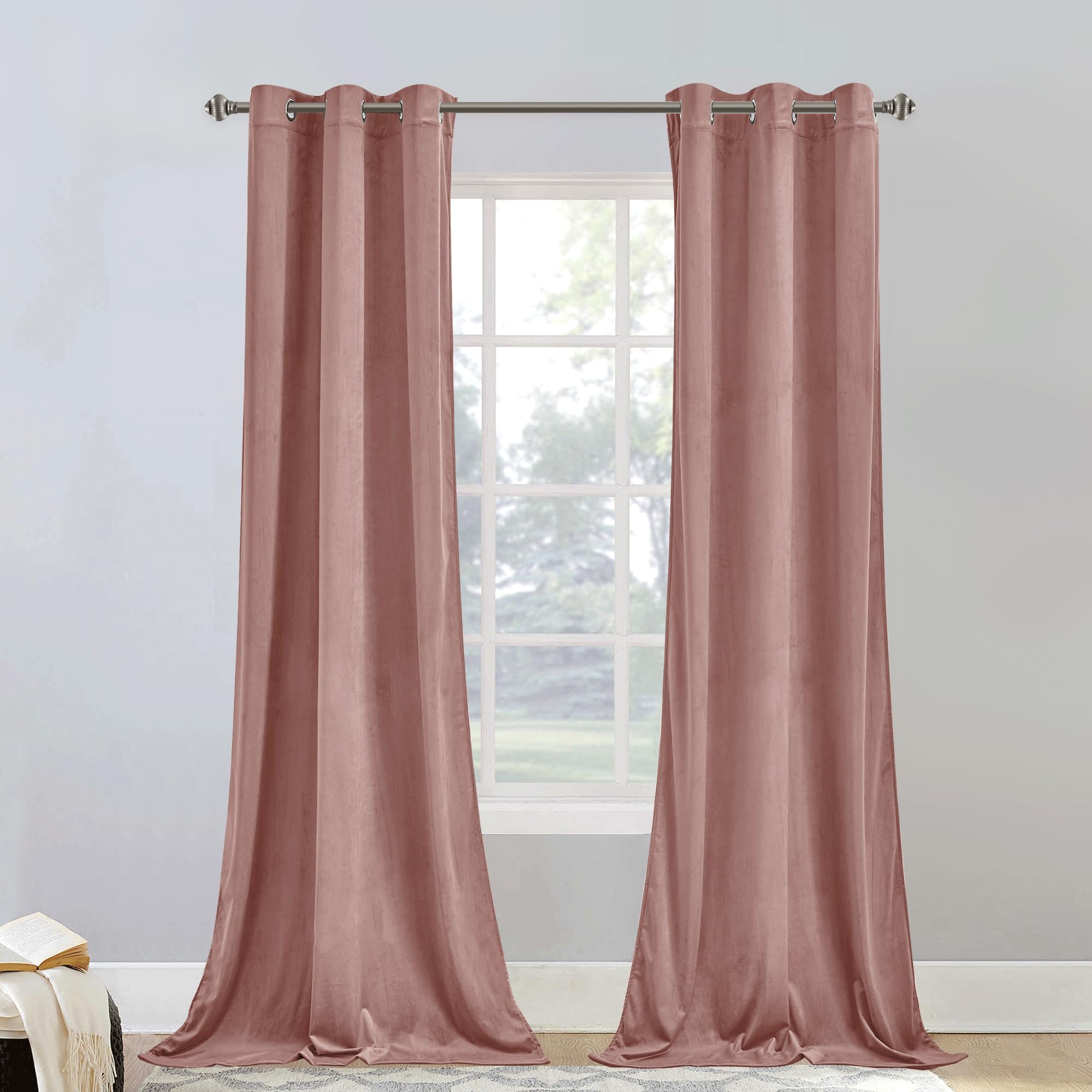 Stangh Dusty Pink Velvet Curtains Elegant Decor For Girls Bedroom, W42 X L90, Soft Room Darkening Window Drapes For Dressing Roo