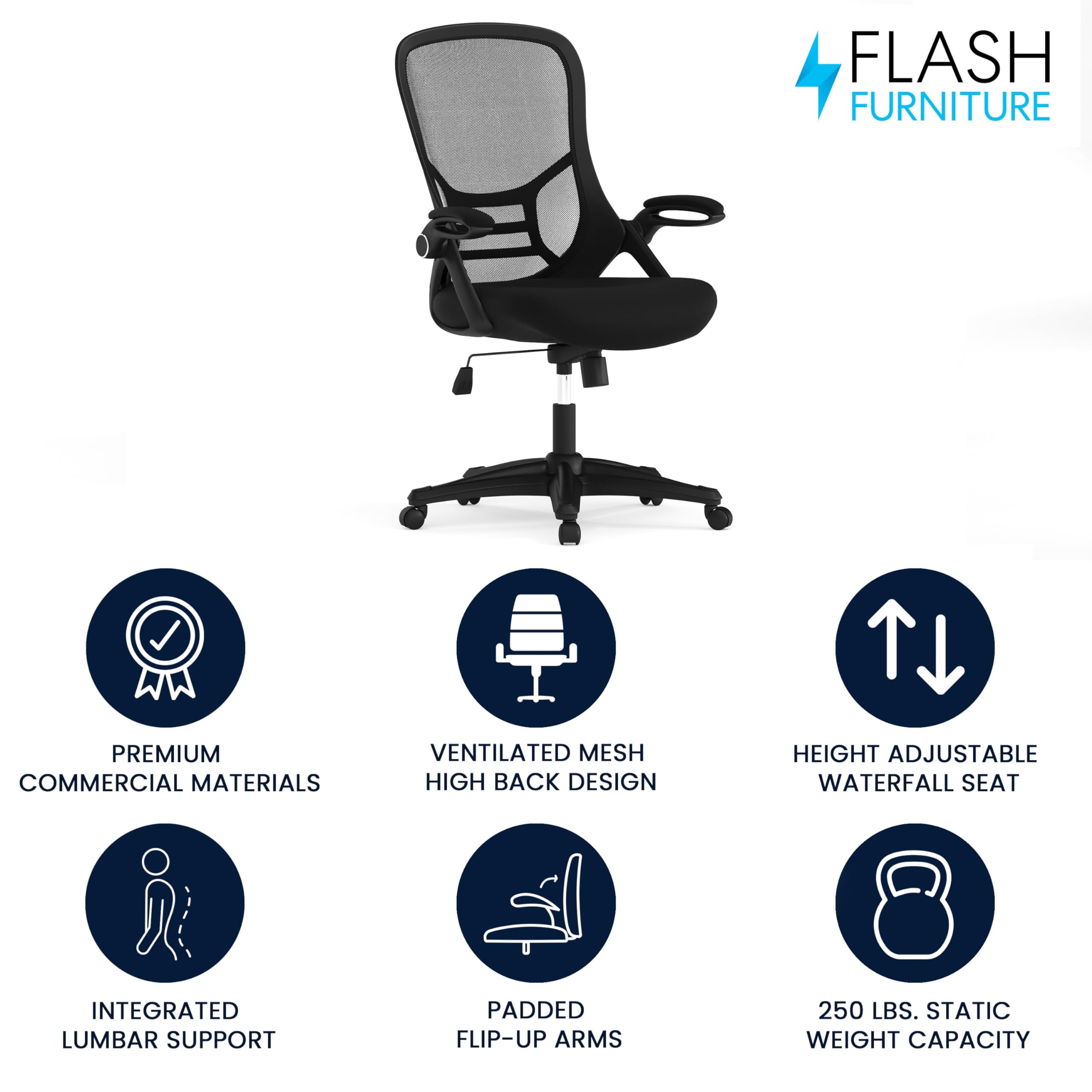 Flash Furniture Porter High Back Black Mesh Ergonomic Swivel Office Chair With Black Frame And Flip-Up Arms