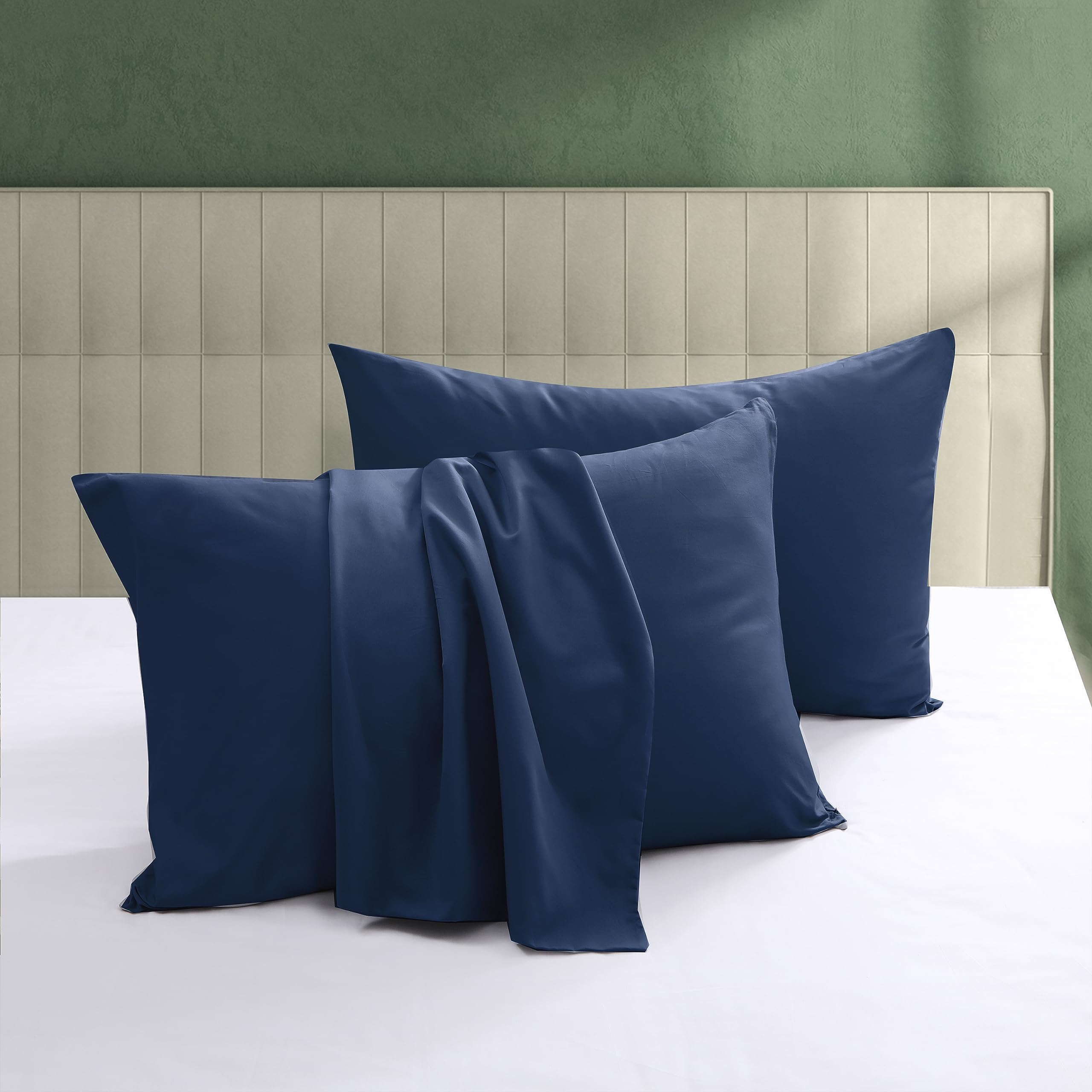 100% Egyptian Cotton Pillow Protectors Set Of 2, 600 Thread Count Queen Size Bed Pillow Cases With Zipper, Sateen Weavecooling P