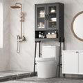 Over The Toilet Storage Cabinet With Tempered Glass Doors & Adjustable Shelf, Bathroom Organizer With Metal Stand Space Saver Ov