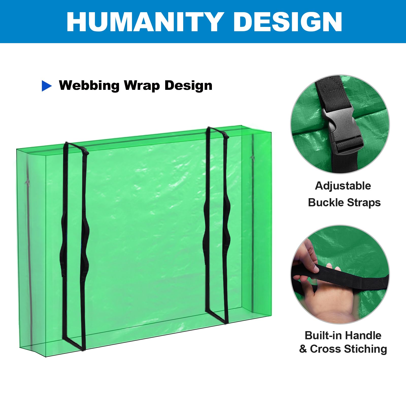 Ticonn Mattress Bags For Moving, Twin Mattress Cover For Moving, Heavy Duty, Full-Around Handle With Adjustable Buckles, Mattress Storage Bag & Moving Supplies (Green, Twin)