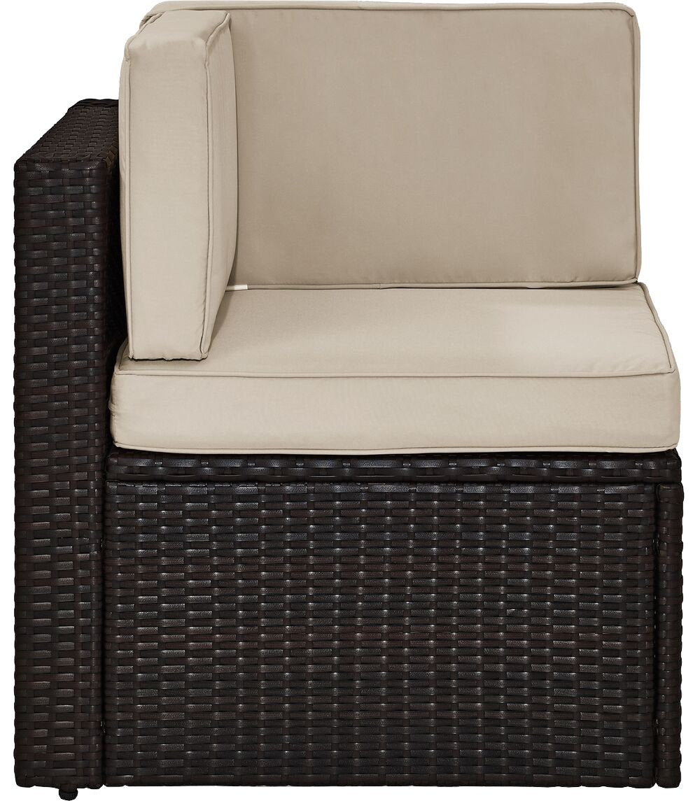 Crosley Furniture Palm Harbor Corner Outdoor Sectional Chair, Wicker Patio Chairs For Porch, Deck, Backyard, Brown With Sand Cushions