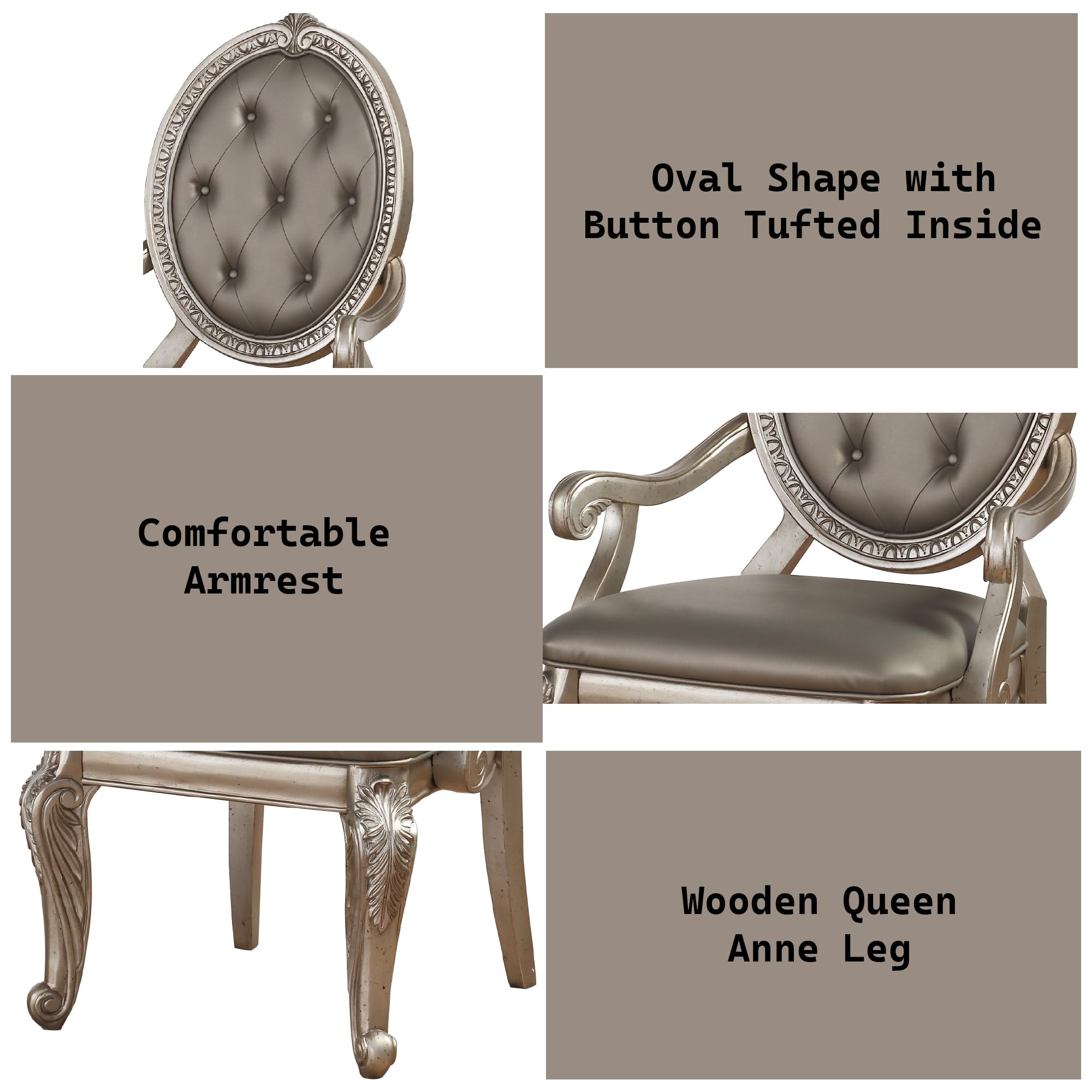 ACME Furniture Northville Arm Chair, 23.8&quot; L x 23.8&quot; W x 41.5&quot; H, Antique Champagne