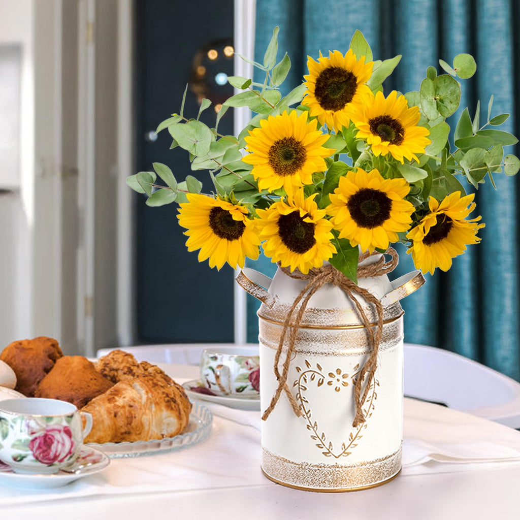 Hacaroa 2 Pack Metal Milk Can Rustic Galvanized Vase, 7.5 Inch Shabby Chic Can Jug With Handle, Primitive Decorative Flower Vase