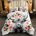 Erosebridal Highland Cow Flower Comforter Set Queen Size Bull Cattle Bedding Set Western Funny Animal Bedding Set Wildlife Farmh