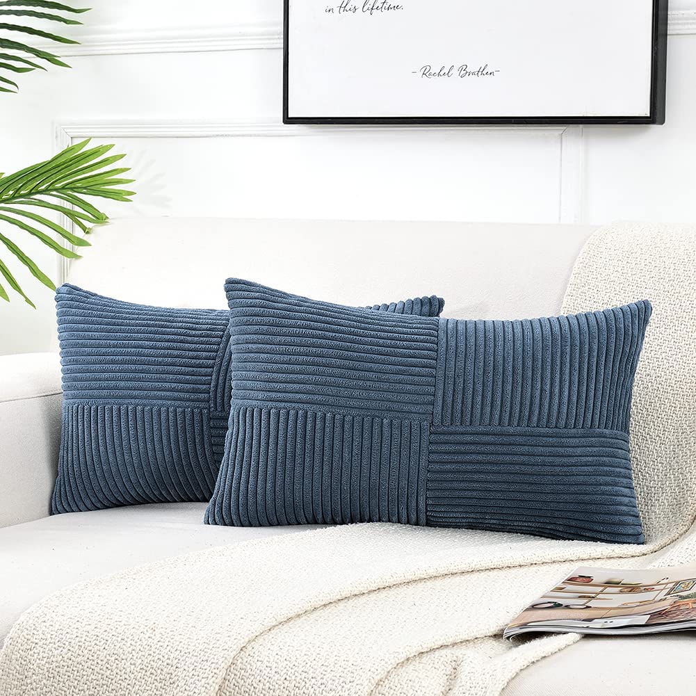 Fancy Homi Dusty Blue Lumbar Decorative Throw Pillow Covers 12X20 Inch For Couch Bed Sofa, Rustic Farmhouse Boho Home Decor, Sof