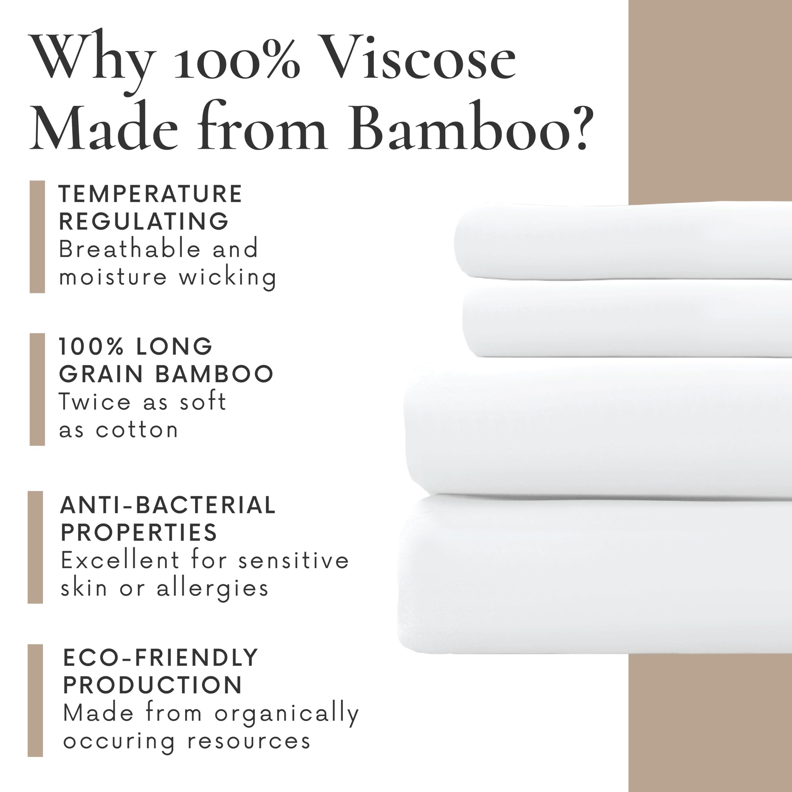 Bamboo Bay 4 Piece Queen Sheet Set - 100% Viscose Made From Bamboo Sheets Queen Size Bed Set - Ultra Soft Cooling Sheets For Hot