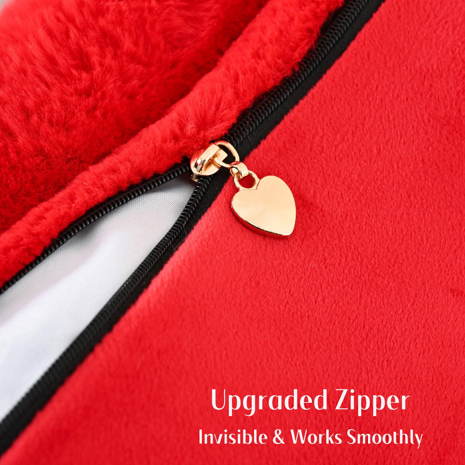 Futei Red Decorative Throw Pillow Covers 12X20 Inch Set Of 2, Square Soft Faux Rabbit Fur Big Striped Cushion Cover,Home Decor F