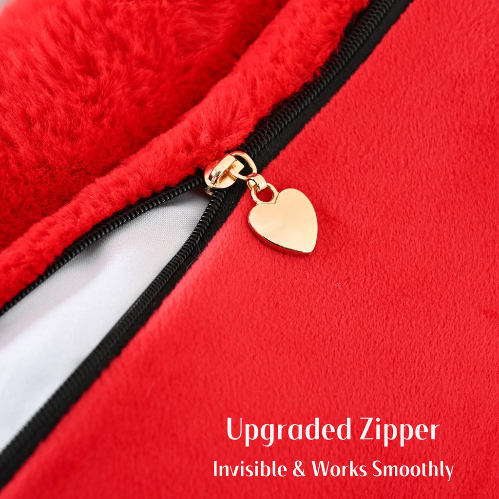 Futei Red Decorative Throw Pillow Covers 26X26 Inch Set Of 2, Square Soft Faux Rabbit Fur Big Striped Pillow Sham,Home Decor For