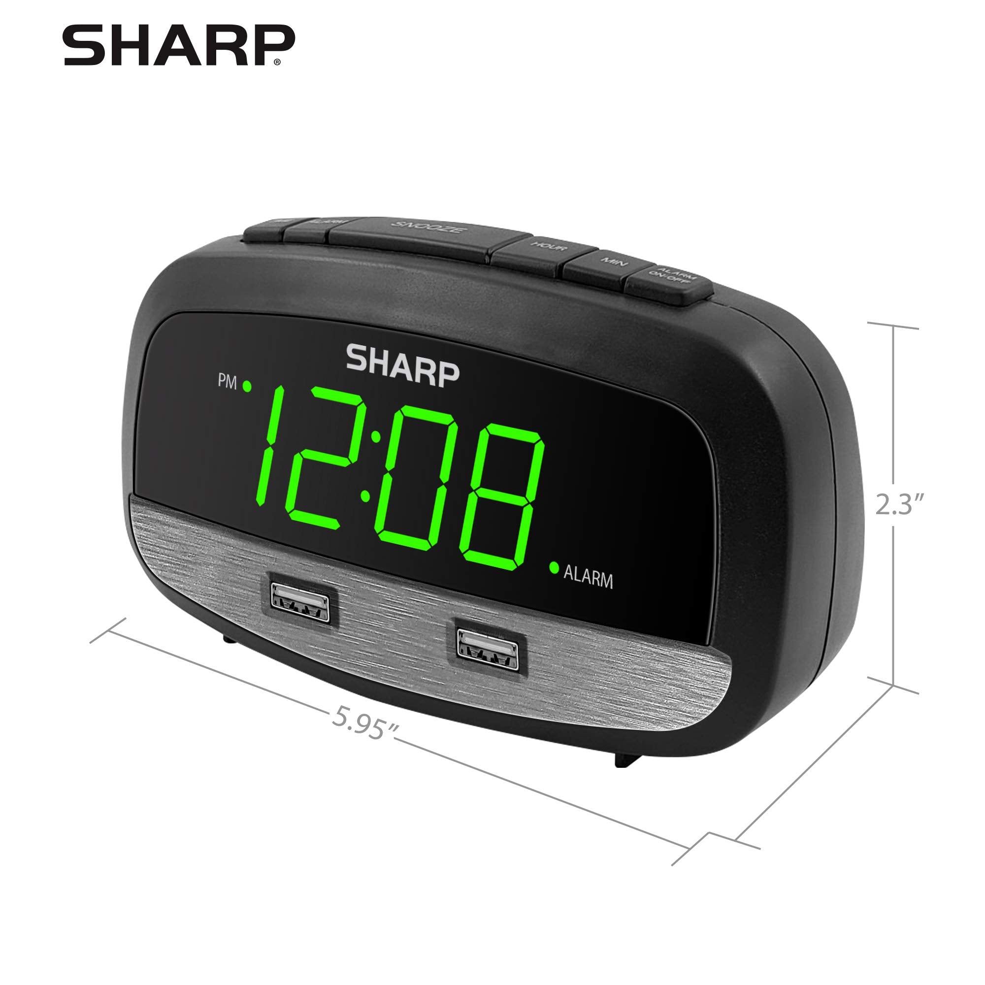 Sharp Digital Clock With Alarm And Dual Usb Fastcharge Charging Ports - Charge Your Phone Bedside - Battery Back-Up - Easy To Us
