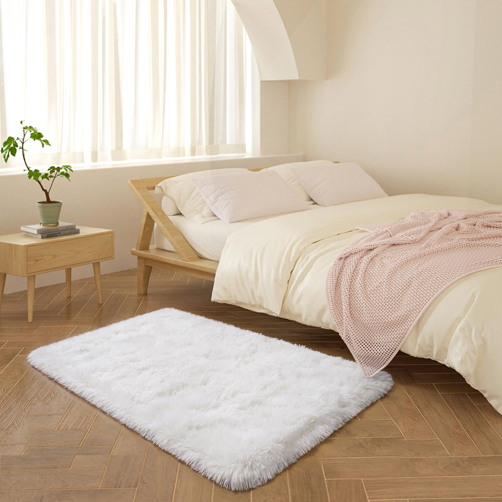 HOMORE Small Rugs for Bedroom 2x3 Feet Ivory Rug for Bedroom Bedside Soft Fluffy Area Rugs for Desk Indoor Entrance Door Mat, Sm