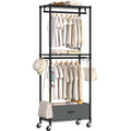 Folews Rolling Clothes Rack, 3 Tier Garment Rack for Hanging Clothes, Metal Wire Wardrobe with Drawer Rods Portable Closet Organ