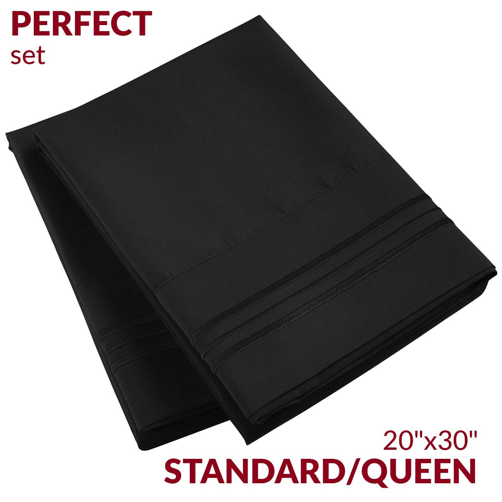 Mellanni Black Pillow Cases Standard Size Set Of 2 - Pillow Covers - Hotel Luxury Bedding Sheets & Pillowcases - Wrinkle, Fade, Stain Resistant (Set Of 2 Standard/Queen Size 20' X 30', Black)
