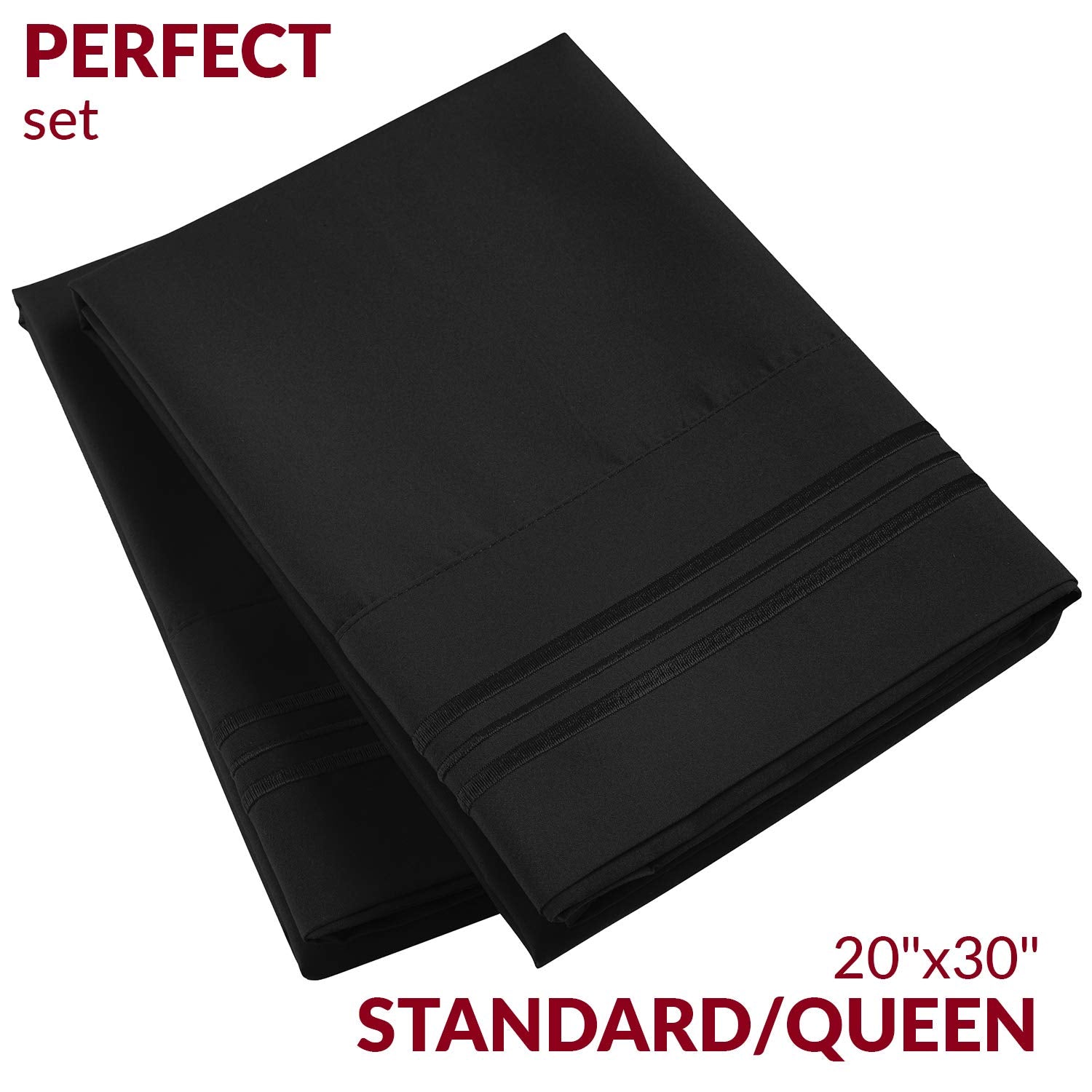 Mellanni Black Pillow Cases Standard Size Set Of 2 - Pillow Covers - Hotel Luxury Bedding Sheets & Pillowcases - Wrinkle, Fade, Stain Resistant (Set Of 2 Standard/Queen Size 20' X 30', Black)