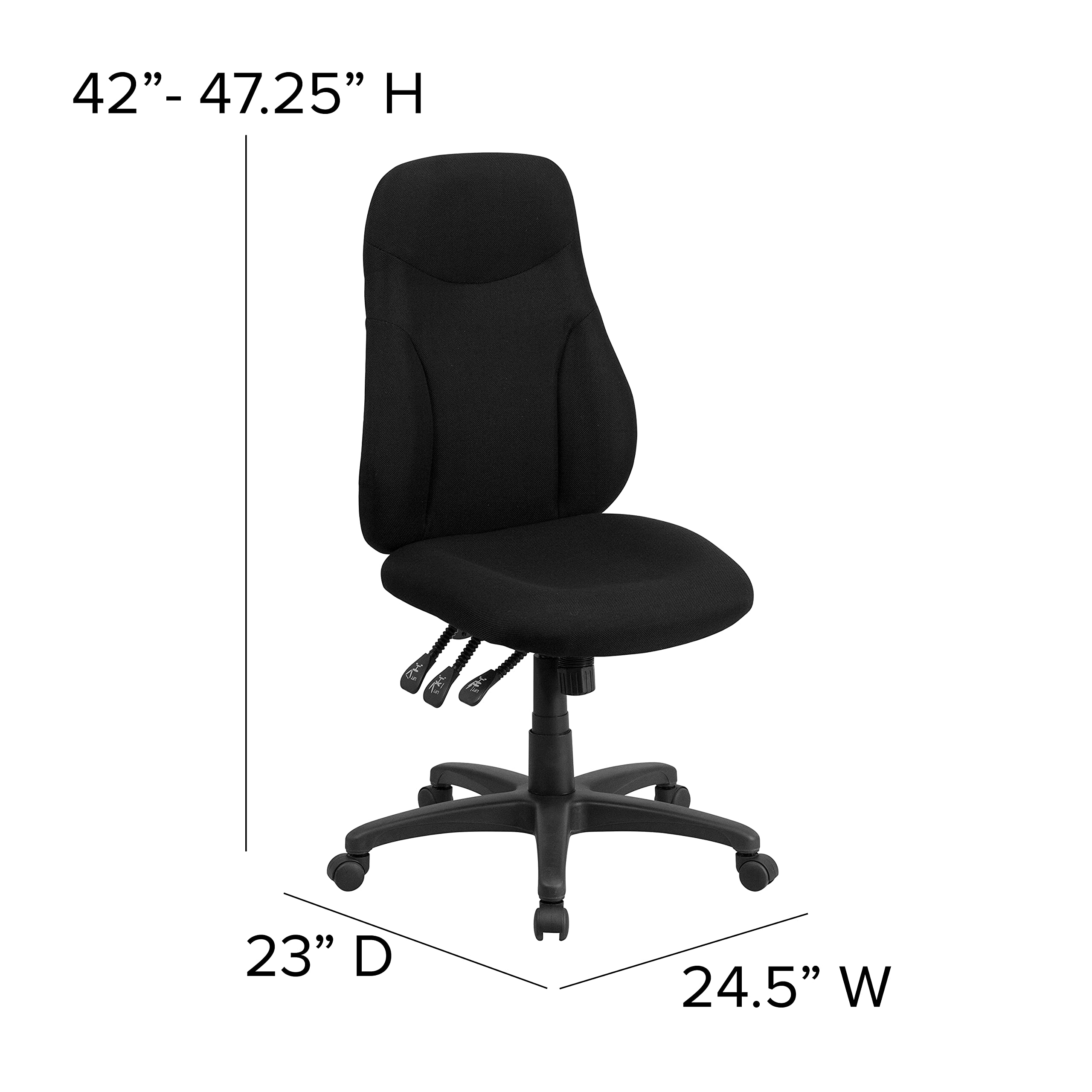 Flash Furniture Hughes High Back Black Fabric Multifunction Swivel Ergonomic Task Office Chair