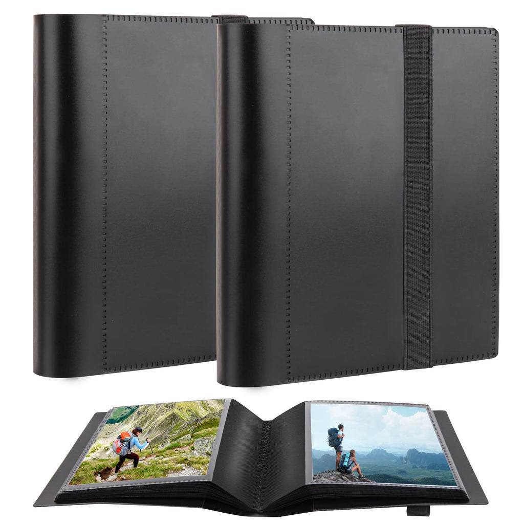2Pack Small Photo Album 5x7 Holds 64 Photos Black Inner Page with Strong Elastic Band, 5x7 Mini Book Photo Picture Album for Art