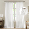 Fmfunctex Linen Pinch Pleated Curtains 84 Inches Long For Living Room, White Semi Sheer Pleat Drapes For Bedroom With Hooks, Lig