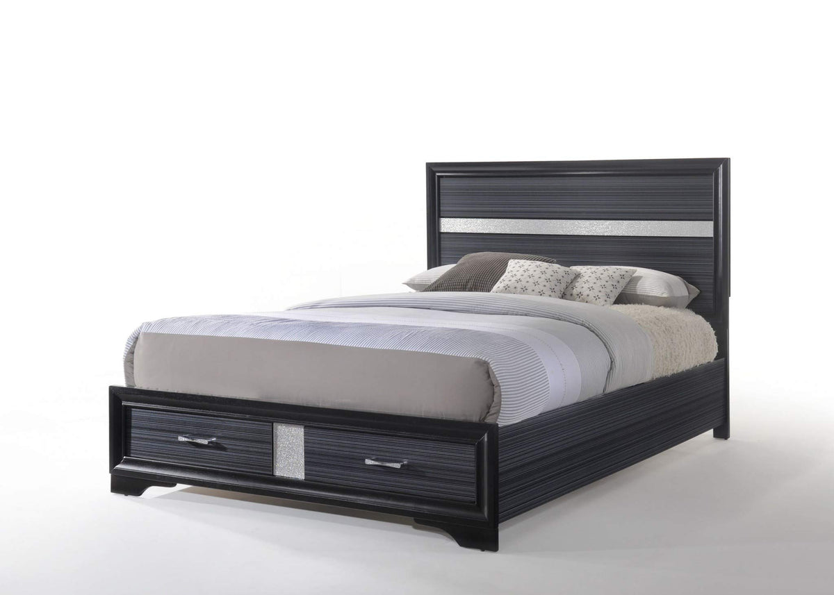 HomeRoots Wood Engineered Wood 50' X 63' X 84' Wood and Engineered Wood Queen Bed w/Storage, Black