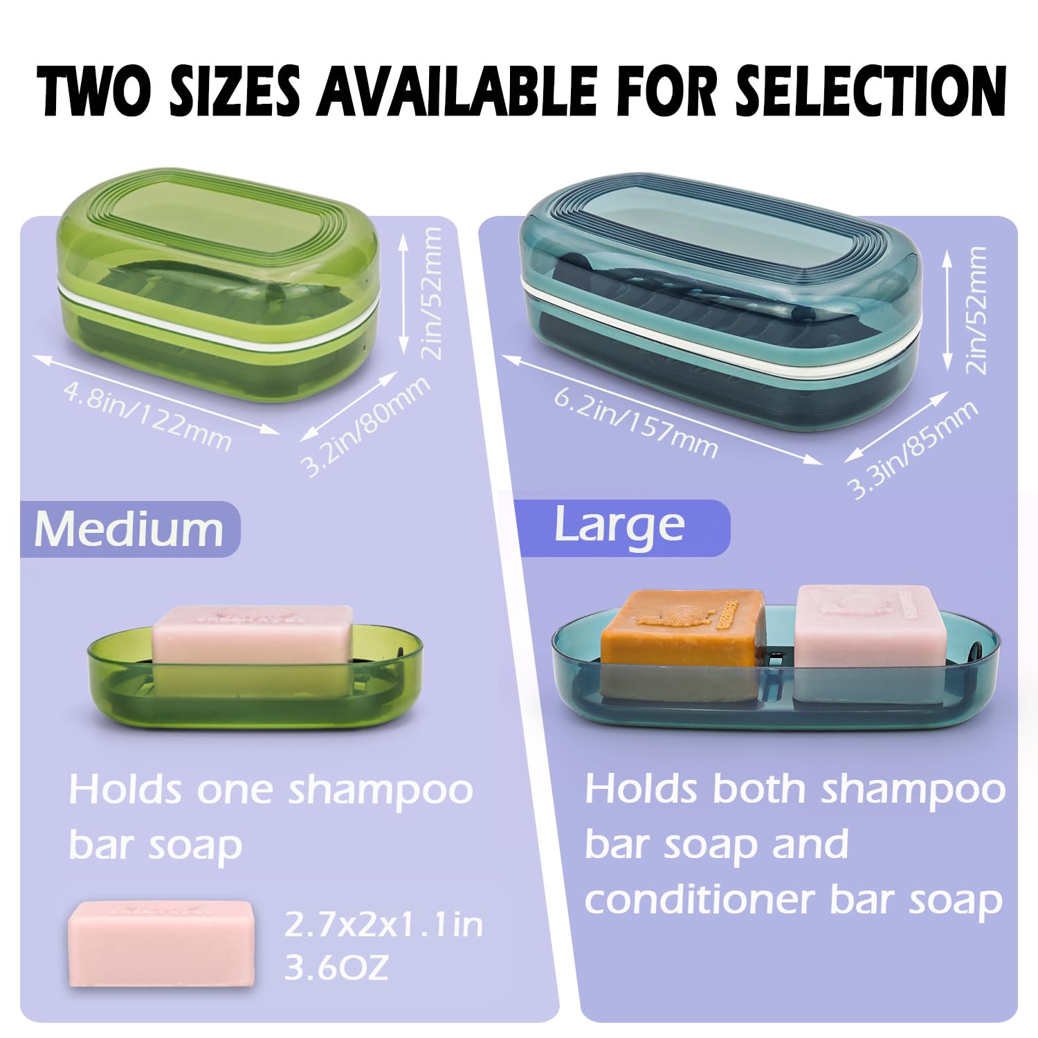 AIDIMMING Shampoo & Conditioner Bar Holder, Large Clear Soap Case, Blue-max, Model LSC-P-LB