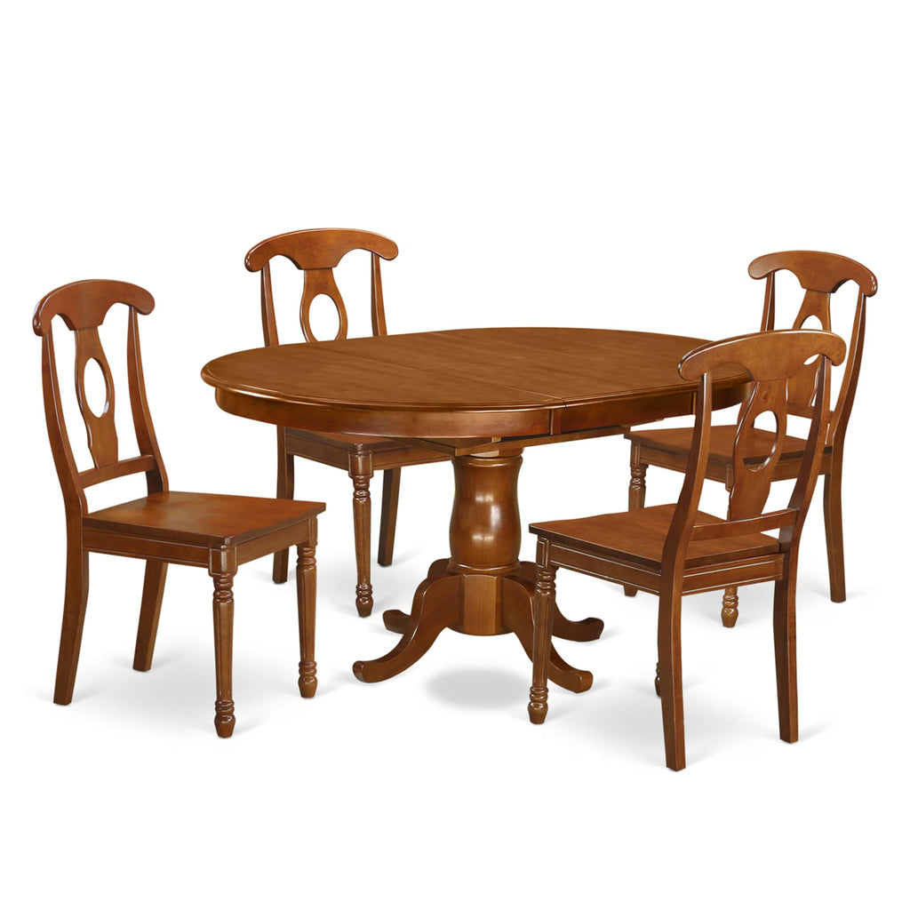 East West Furniture PONA5-SBR-W 5 Piece Dining Room Furniture Set Includes an Oval Kitchen Table with Butterfly Leaf and 4 Dining Chairs, 42x60 Inch, Saddle Brown