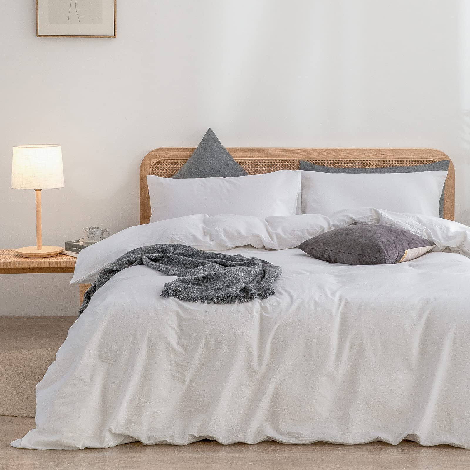 Bestouch Duvet Cover Set 100% Washed Cotton Linen Feel Super Soft Comfortable Chic Lightweight 2 Pcs Home Bedding Set Solid Brig