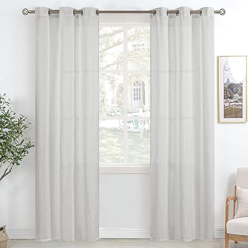 Bgment Linen Look Semi Sheer Curtains For Bedroom, Grommet Light Filtering Casual Textured Privacy Curtains For Living Room, 2 P