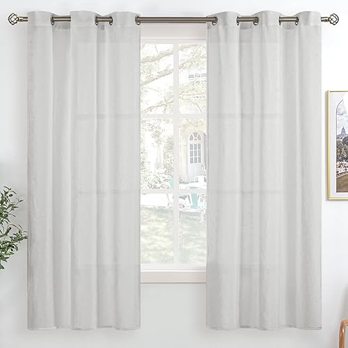 Bgment Light Grey Sheer Curtains 63 Inch Length For Bedroom, Grommet Light Filtering Semi Sheer Window Drapes Casual Textured Pr