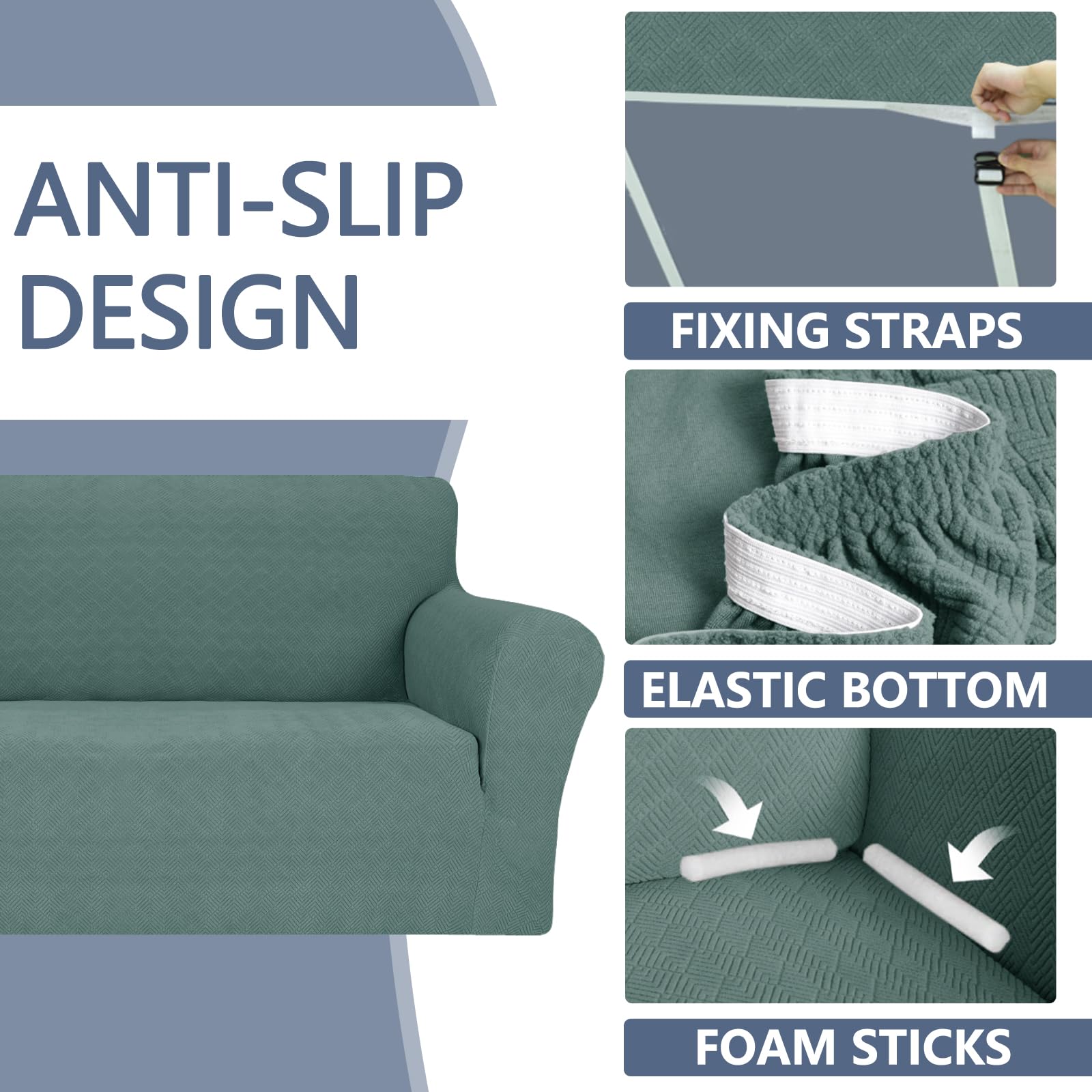 Jiviner Stretch Sofa Covers 1 Piece Couch Covers For 3 Cushion Couch Sofa, 3 Seater Sofa Slipcovers Furniture Protector With Elastic Bottom For Kids, Pets (Pea Green, Sofa)