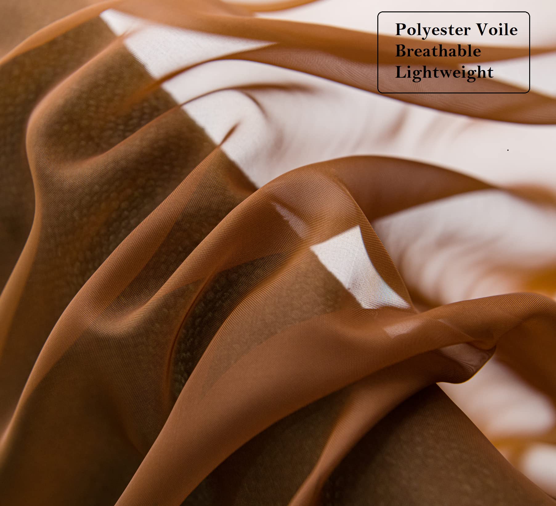 Pi Sheer Curtains 95 Inches Length With Grommets,Airy Voile Textured,Modern Window Treatment For Office/Apartment 2 Panels (W52 X L95, Brown)