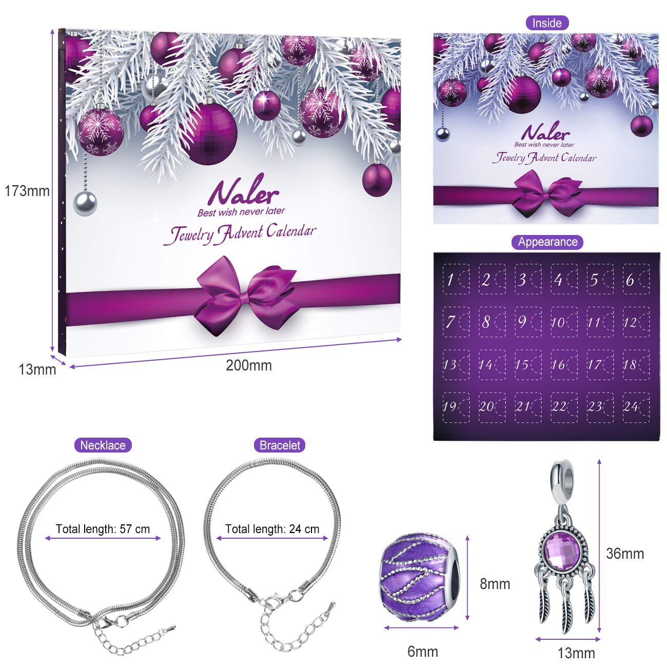 Naler Jewelry Advent Calendar 2024, Christmas Diy Bracelet Necklace Jewelry Making Kit For Christams Advent Calendar Gifts For W