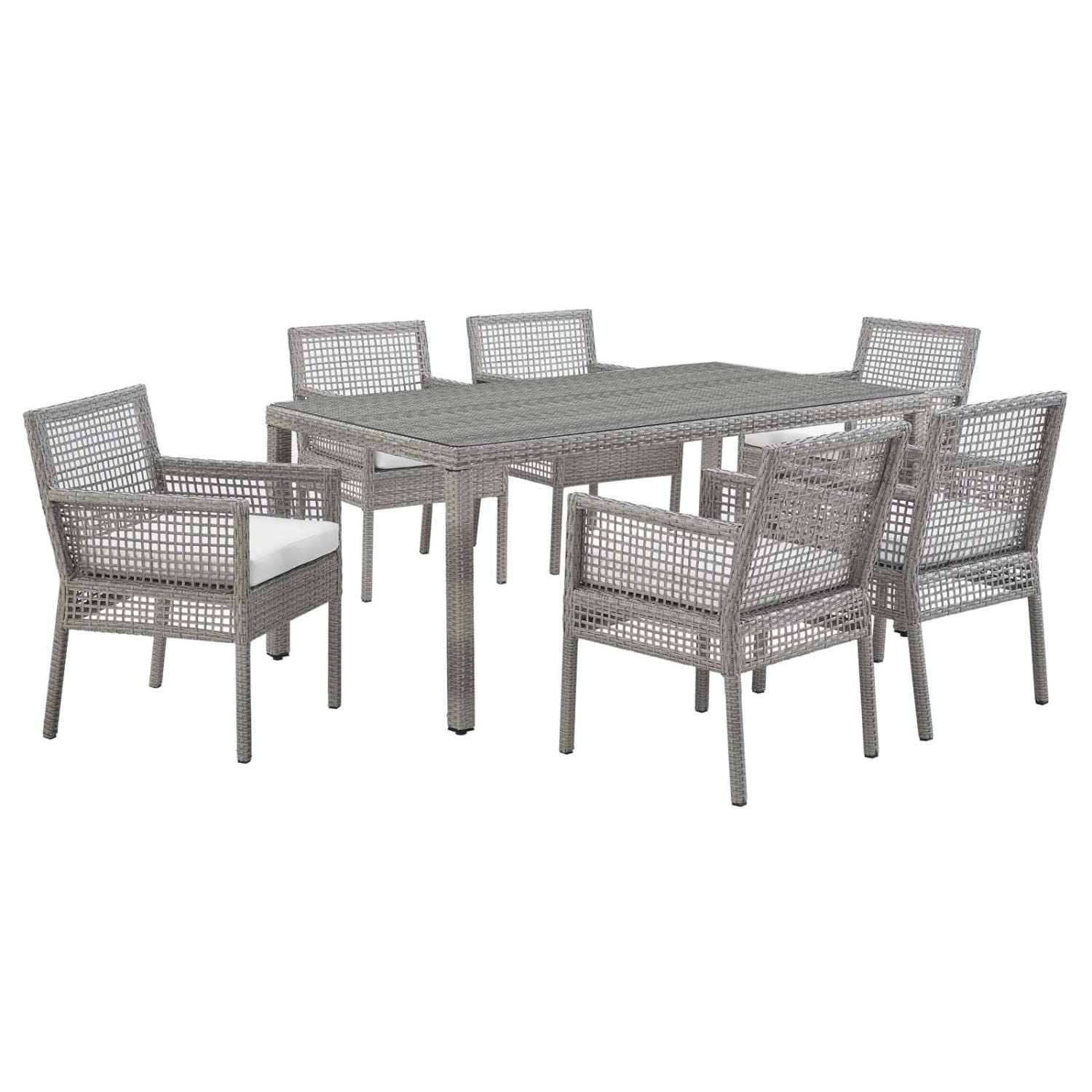 Modway Aura 7 Piece Outdoor Patio Wicker Rattan Set In Gray White