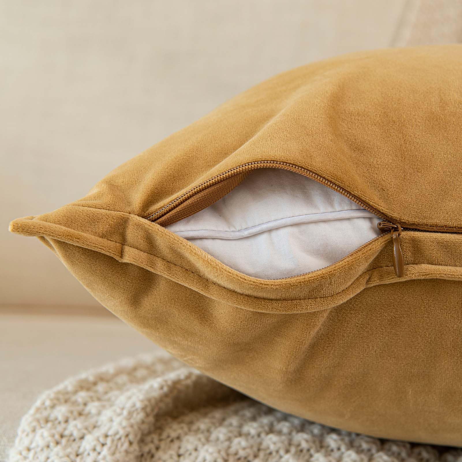 Juspurbet Khaki Decorative Velvet Throw Pillow Covers 16X24 Inch Set Of 2,Broadside Soft Cushion Case With Invisible Zipper For