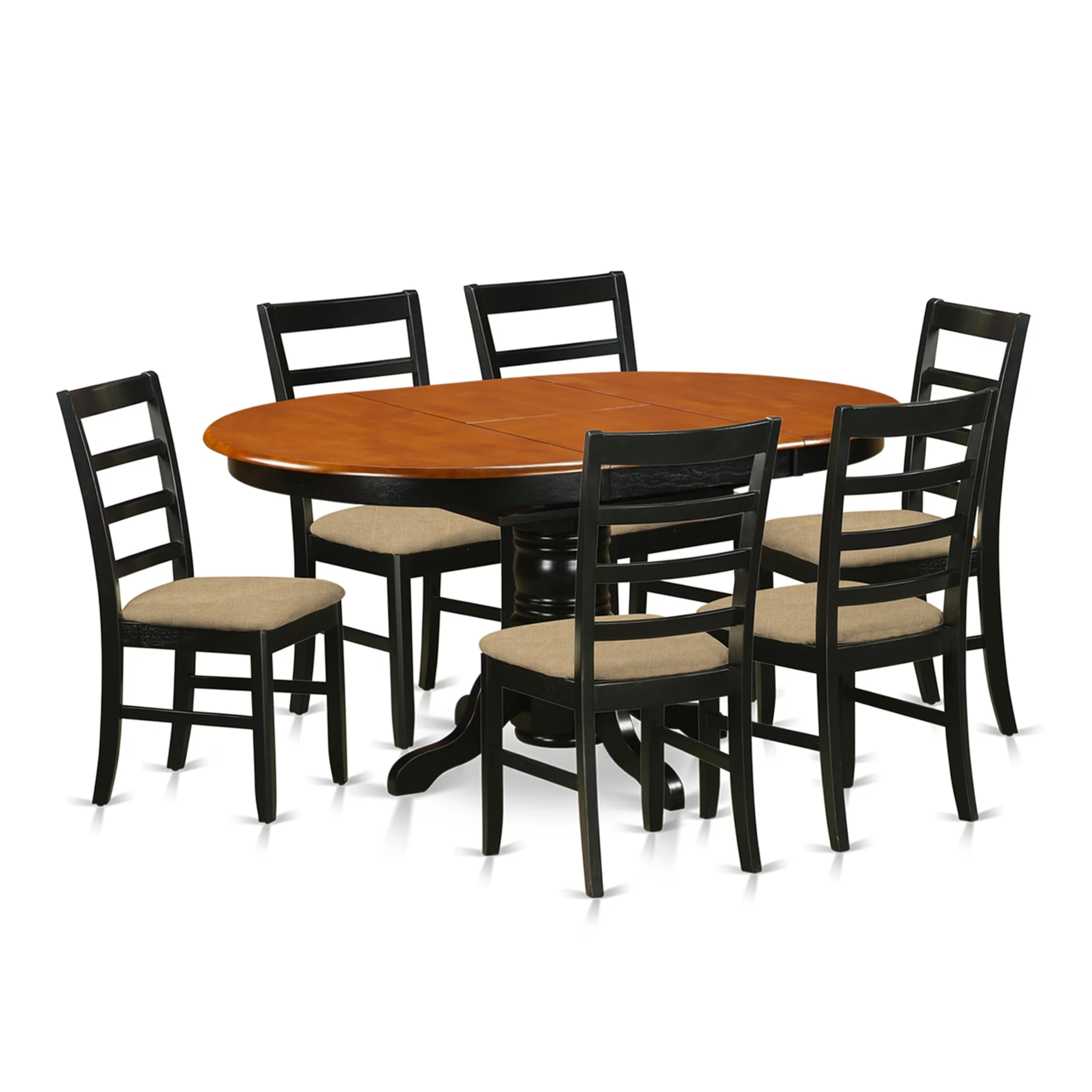 East West Furniture AVPF7-BCH-C 7 Piece Dining Table Set Consist of an Oval Dining Room Table with Butterfly Leaf and 6 Linen Fabric Upholstered Chairs, 42x60 Inch, Black & Cherry