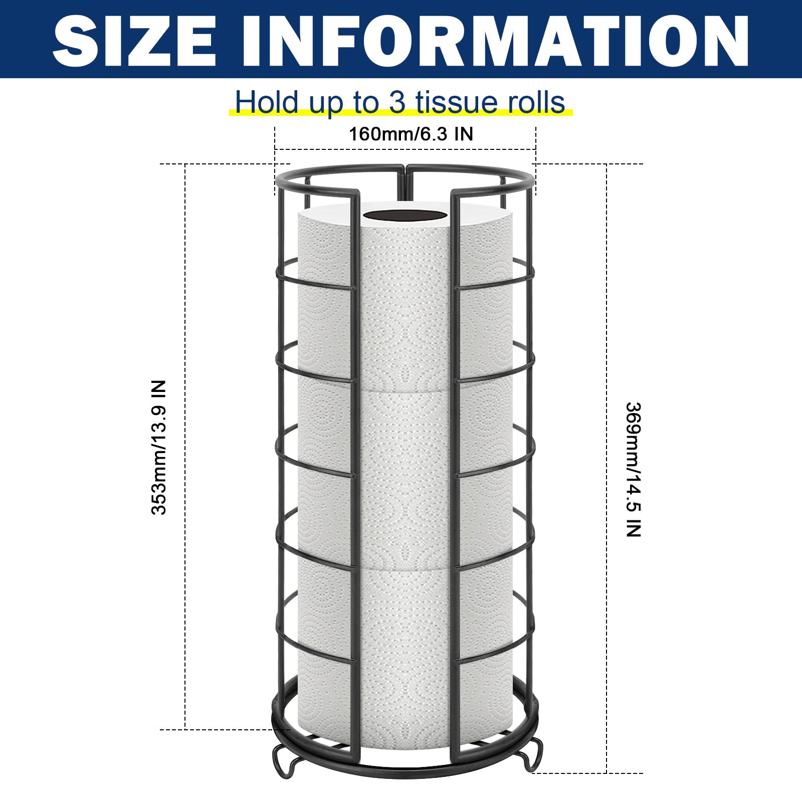 Nearmoon Toilet Paper Organizer Stand, Free Standing 3 Rolls Tissue Storage, Metal Bathroom Accessory, Rustproof Toilet Roll Hol