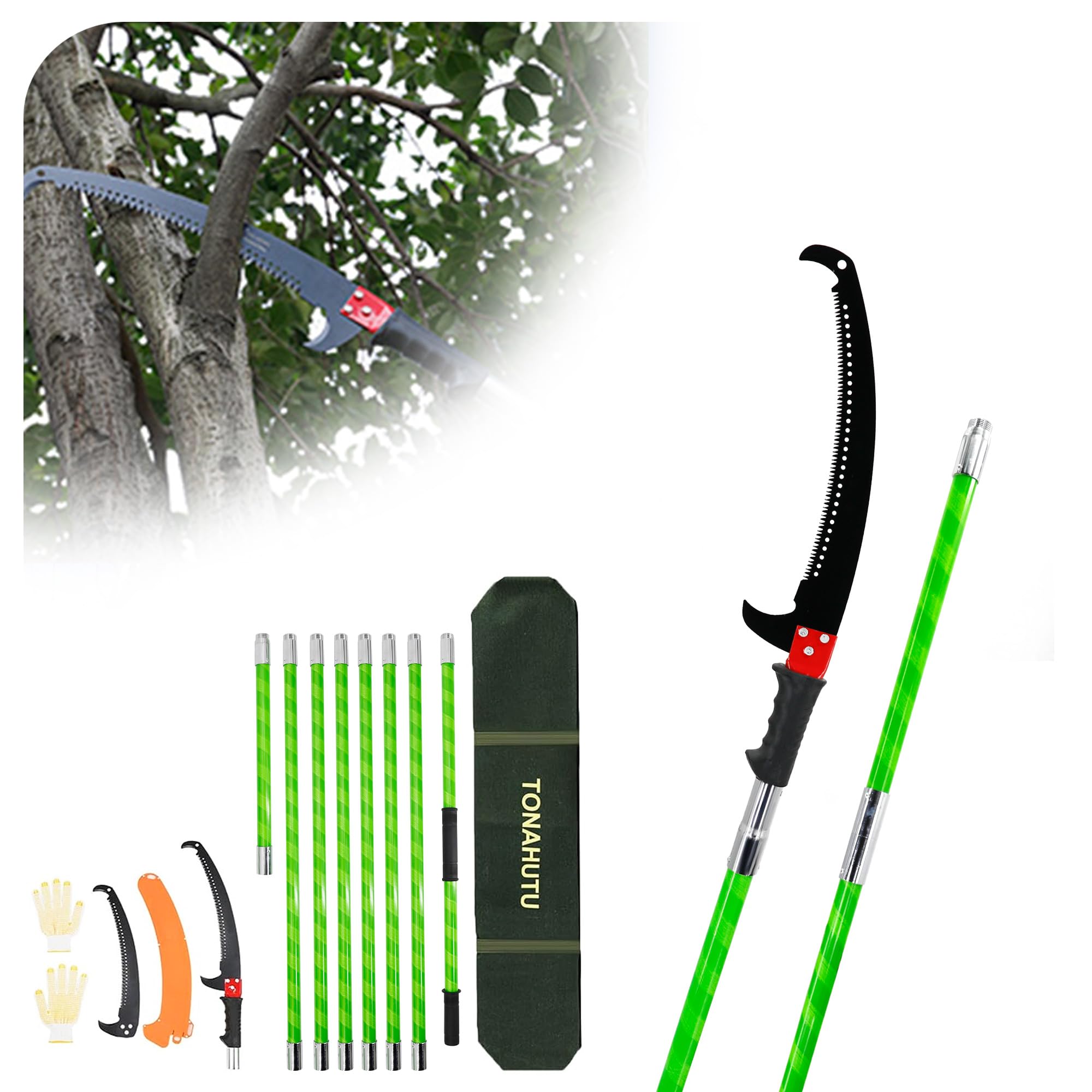 Tonahutu 26 Feet Tree Pole Pruner Manual Branches Trimmer Extension Cut Tree Branch Garden Tools Loppers Hand Pole Saws (No Scis