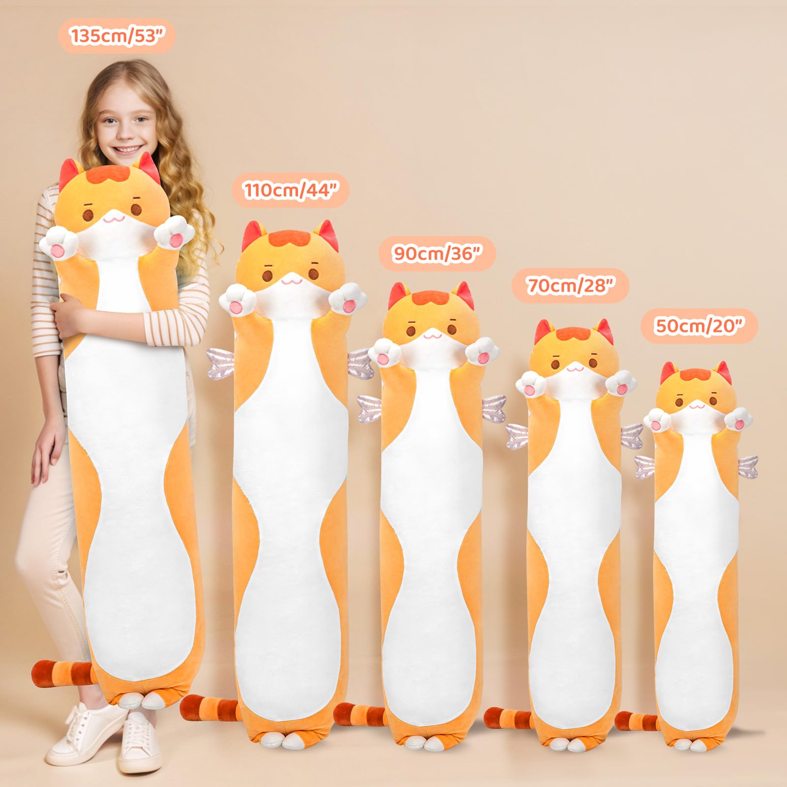 Mewaii Long Cat Plush Body Pillow, 36    Cute Brown Cat Stuffed Animals Soft Plushies, Kitten Plush Pillow Doll Toy Gift For Gir