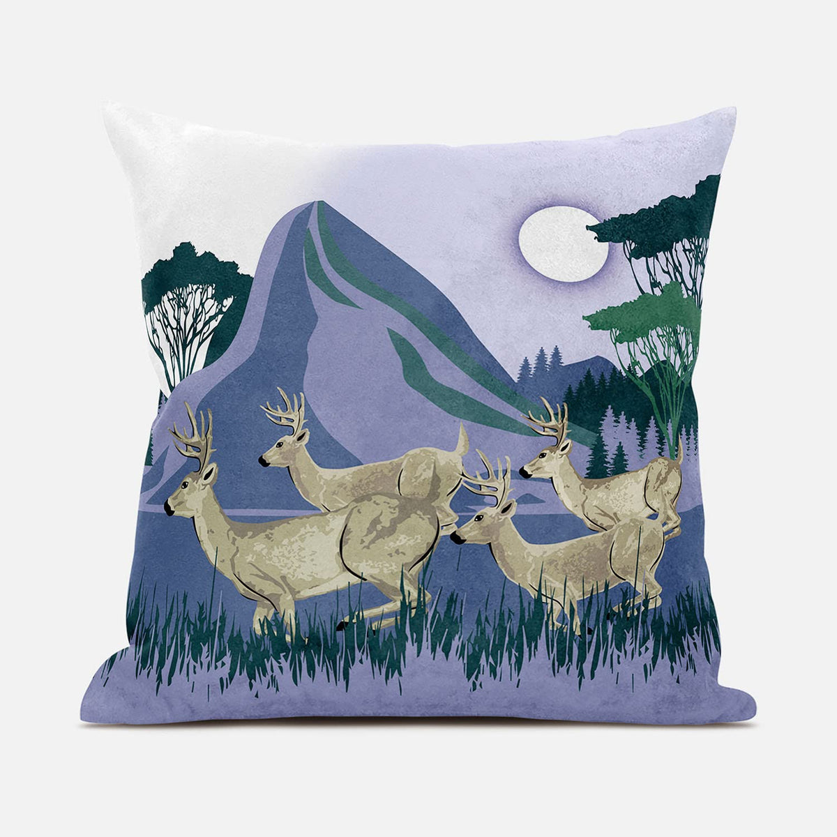 HomeRoots 18x18 Brown Blue Green Deer Blown Seam Broadcloth Animal Print Throw Pillow