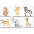 TEXTURE OF DREAMS Watercolor Cute Baby Africa Jungle Animals Print on Canvas Wall Art, Lion Monkey Elephant Giraffe Leopard Zebr