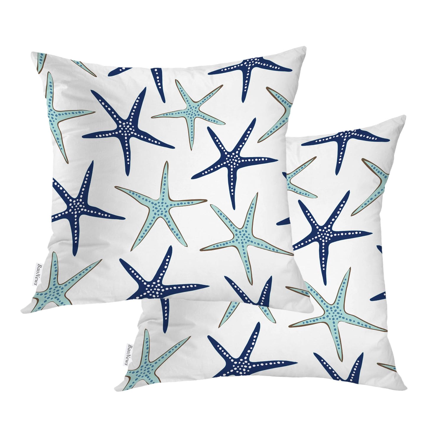 Baonews Sky Blue Nautical Starfish Throw Pillow Covers,Beachy Coastal White Navy Sea Star Cushion Cover Digital Blended Hidden Z