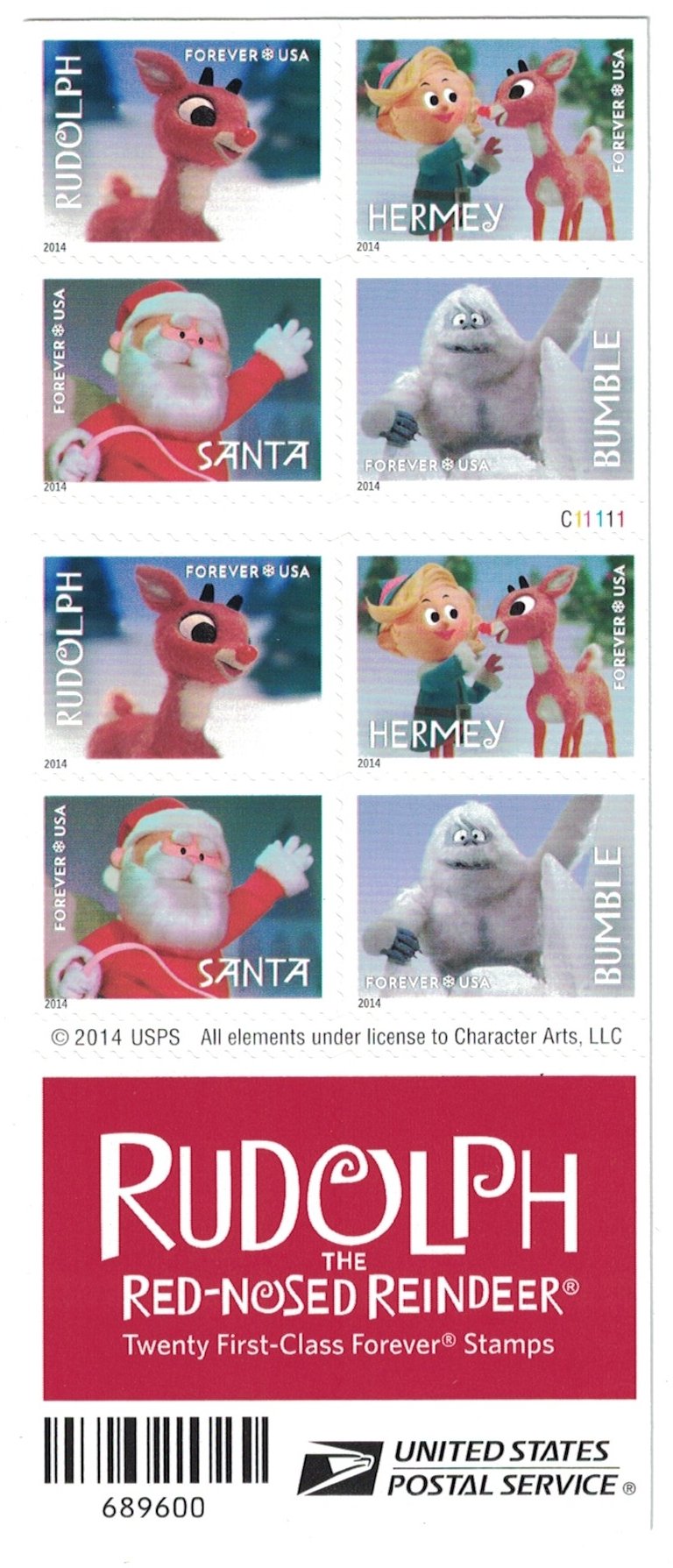 Rudolph The Red-Nosed Reindeer Usps Forever Stamps, Book Of 20