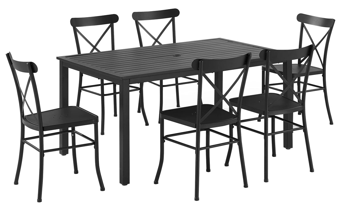 Crosley Furniture Astrid 7-Piece Outdoor Dining Set for 6, Patio Table and Chairs for Backyard, Deck, Matte Black