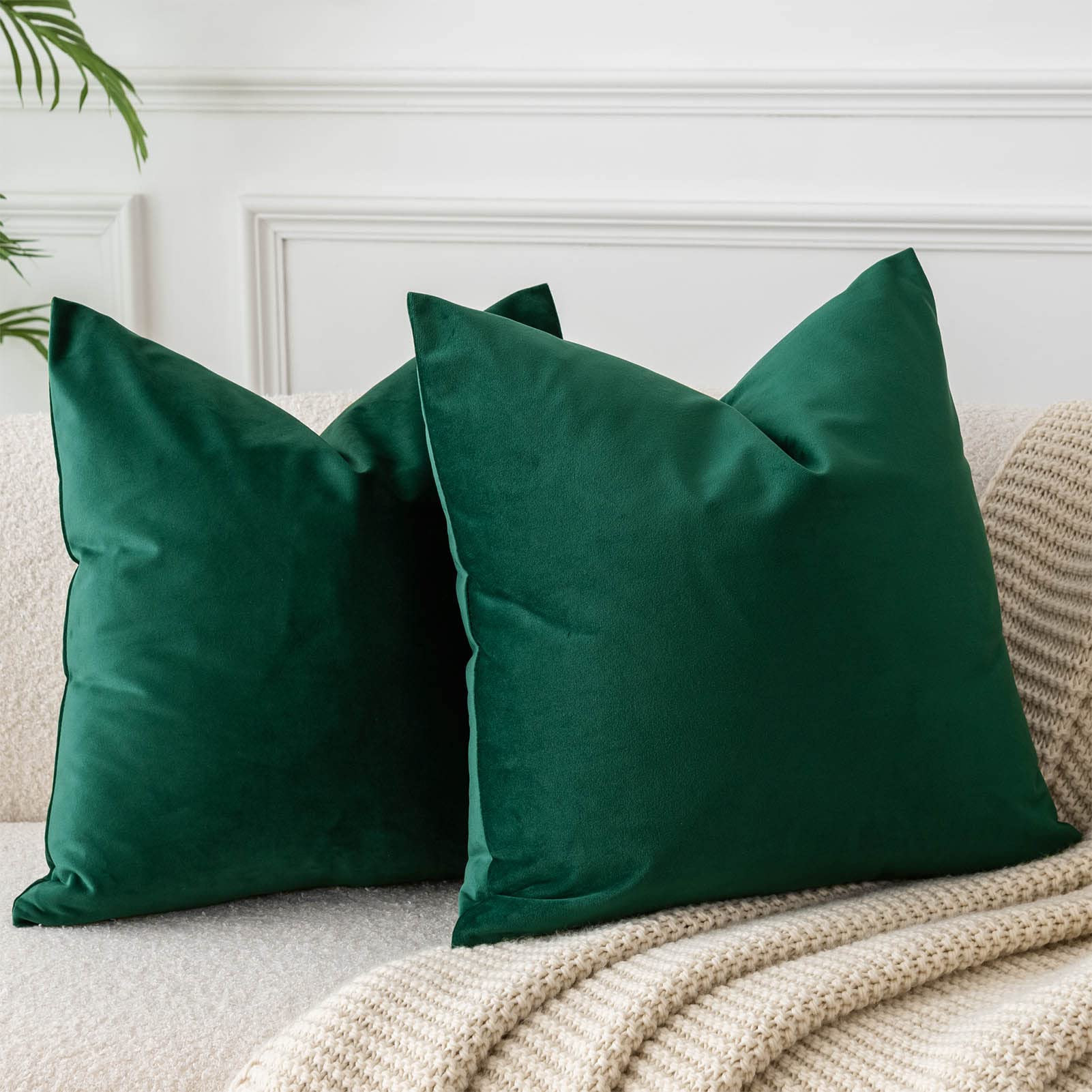 Juspurbet Christmas Dark Green Velvet Throw Pillow Covers 28X28 Inch Set Of 2 For Living Room Couch Sofa Bedroom Decorative Squa