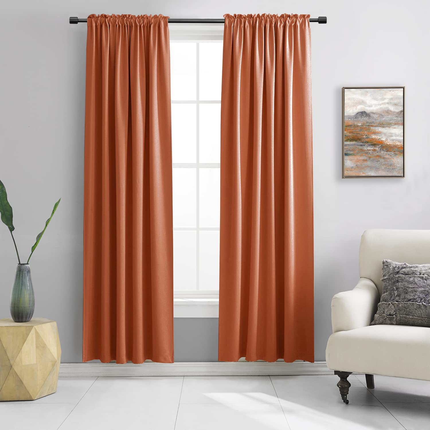 Donren Burnt Orange Ochre Blackout Curtains For Bedroom 84 Inches Long Thermal Insulated Window Curtain For Living Room, Energy