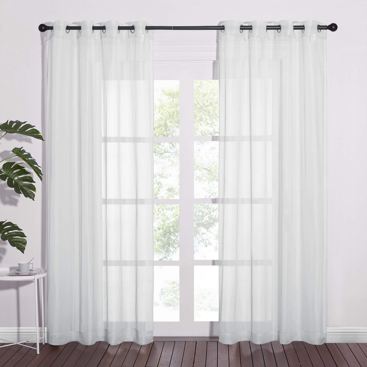 Nicetown Sheer Curtains 84 Inches Long - Ring Top Solid Voile Window Draperies Elegant Panels For Guste Room (Light Gray, 2 Pane