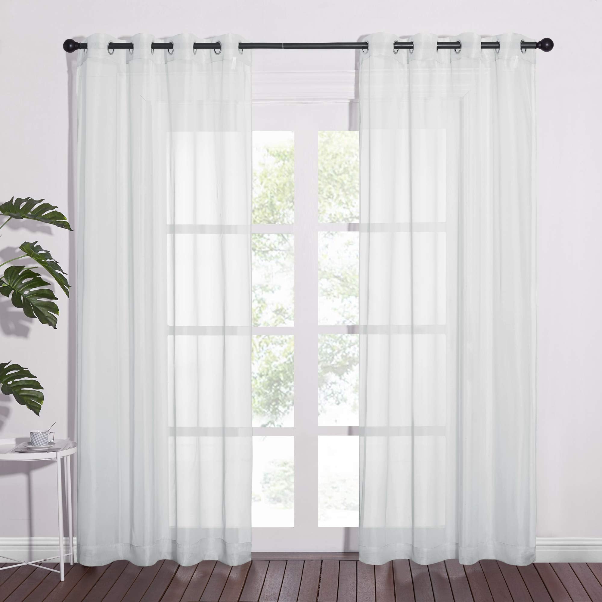Nicetown Sheer Curtains 84 Inches Long - Ring Top Solid Voile Window Draperies Elegant Panels For Guste Room (Light Gray, 2 Pane