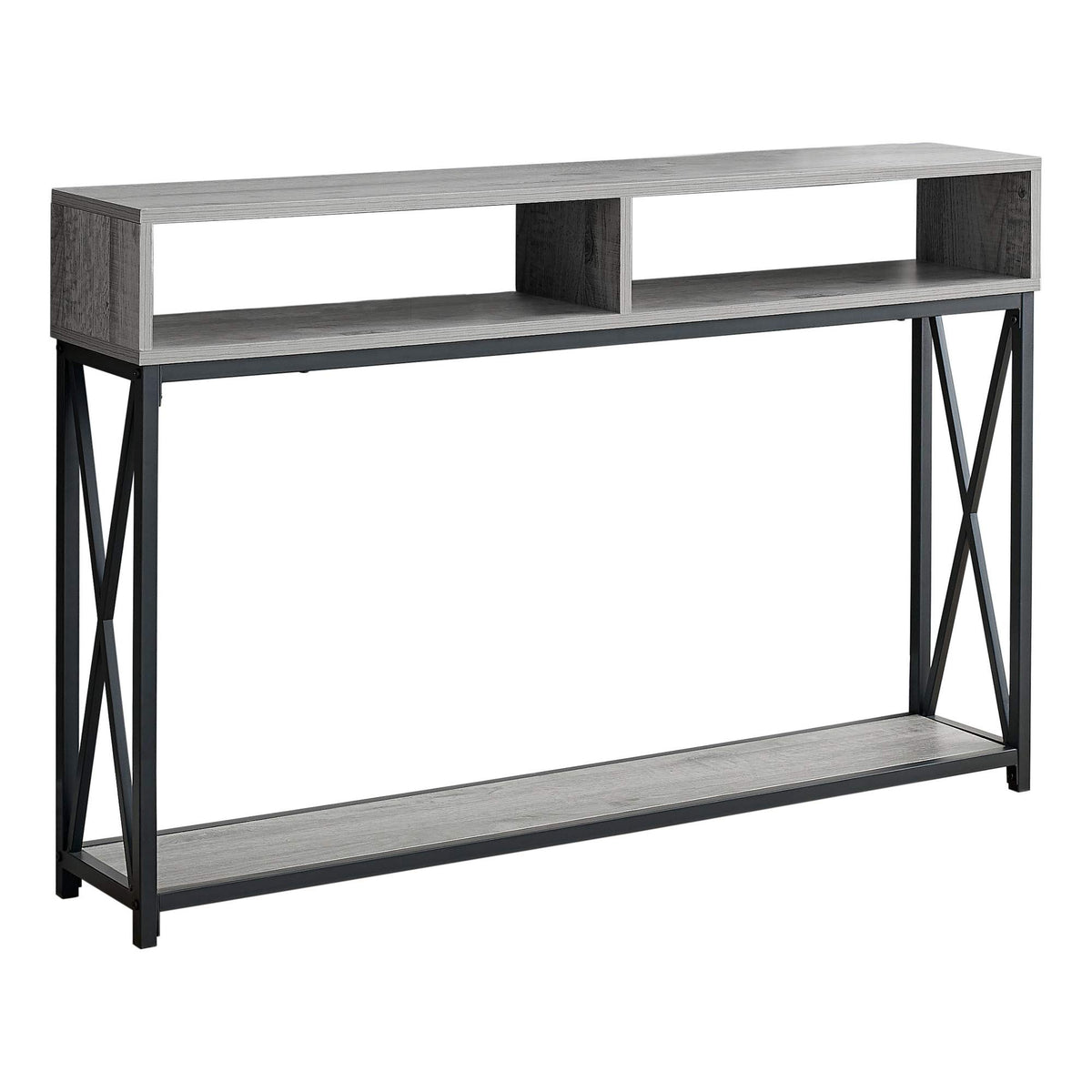 HomeRoots Grey,Black Metal,Particle Board 48' Rectangular GreywithBlack Metal Hall Console with 2 Shelves Accent Table