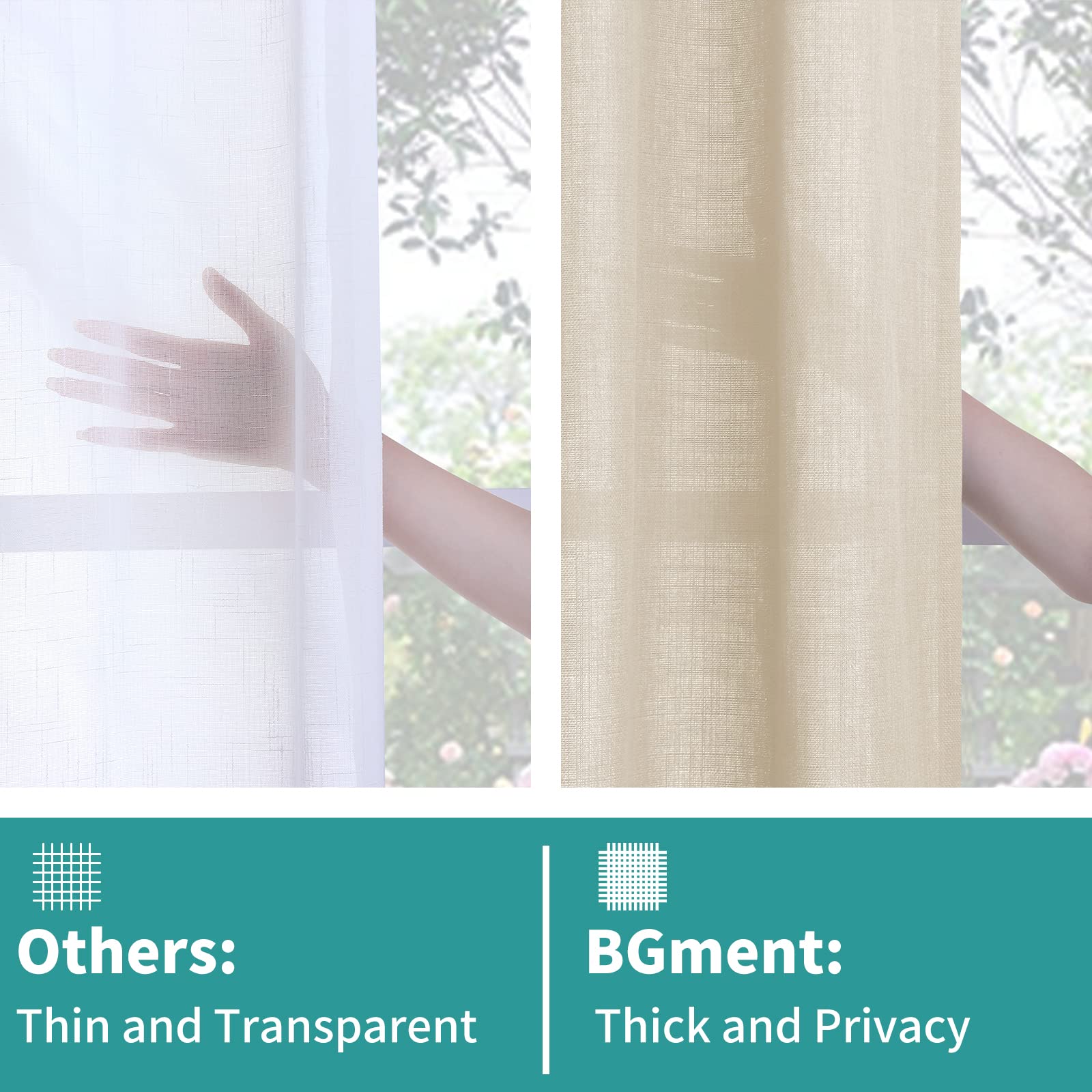 Bgment Natural Faux Linen Curtains For Bedroom, Grommet Thick Linen Semi Sheer Drapes Light Filtering Privacy Window Treatments Curtains For Living Room, Set Of 2 Panels, 52 X 63 Inch, Light Beige